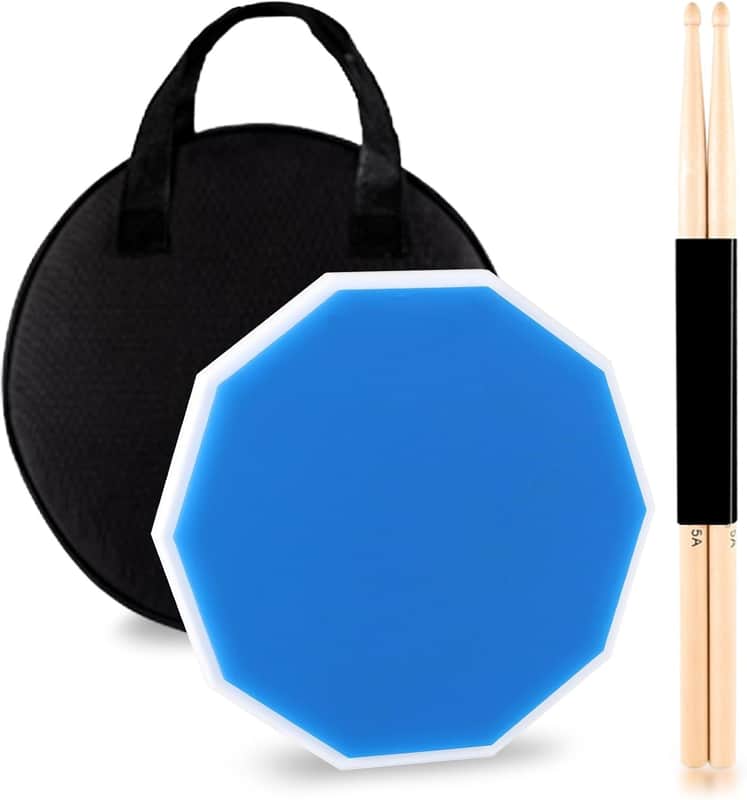 Practice Drum Pad, 12 Inches Double Sided Slient Rubber Drum Practice Pad, Rubber Dumb Drum for Beginners (White+Blue) image 1
