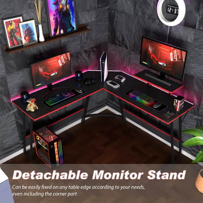 L-Shaped Music Producer Desk – Corner Computer Workstation with Raised Monitor Stand & Large Desktop image 5