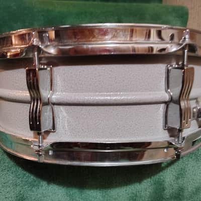 Ludwig L-404 Acrolite 5x14" 8-Lug Aluminum Snare Drum with Rounded Blue/Olive Badge 1979 - 1993 - Gray "Orange Peel" image 5