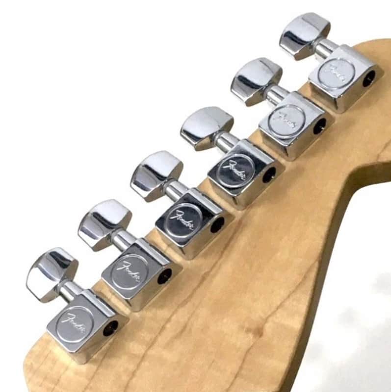 6 Lefty Genuine Fender CHROME Tuners Inline 2pin F Logo Non Staggered Left Hand image 1