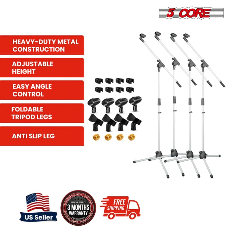 5 Core Mic Stand Floor 4Pc Adjustable 72" Tripod Microphone Stands w Telescoping Boom Arm Bild 1
