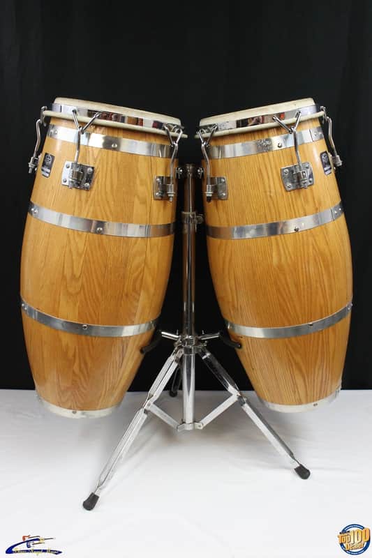 Vintage Gon Bops of Calif. Conga & Tumba Set w/ Stand & Gig Bags