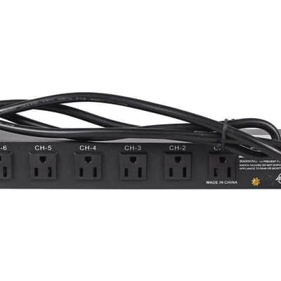 American DJ 8 channel AC power strip with 15 amp breaker and 8 on/off toggle switches. 19 inch rack mountable image 2