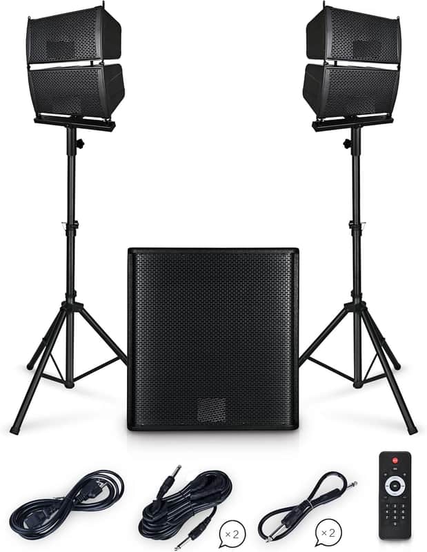 18-inch 4000W Stereo DJ/Powered PA Speaker System Combo Set Line Array Speaker and 18 inch Active Subwoofer with Bluetooth/USB/SD Card/Remote Control image 1