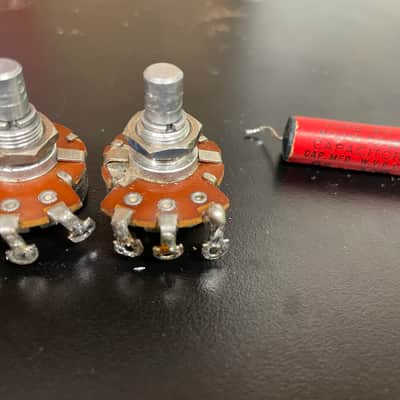 Stackpole Vintage 1956 set of 2 250K Solid shaft pots Cap Pre CBS 1957 1950's Telecaster Duo sonic Musicmaster Potentiometers image 6