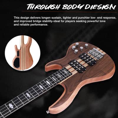 Winzz 4-String Through-Body Okoume Body with Walnut Bass Guitar image 4