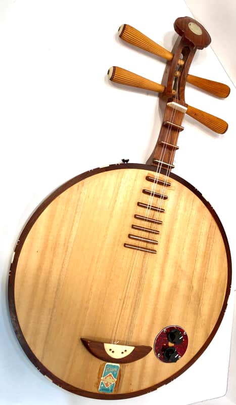 Vintage circuitbent Chinese Moon Lute Yue Qin Asian Banjo Yueqin 1960s Wood image 1