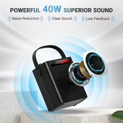 Voice Amplifier Wireless Microphone/Handheld Mic- 40W Portable Microphone and Speaker Wireless karaoke System, Bluetooth Speaker with Mics Personal Pa System, 4 Sound Effects for Teachers Speaking image 3