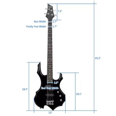 Burning Fire 4-String Electric Bass Guitar – Black, Full Size, 24 Frets, Right-Handed with Bag and Accessories image 4