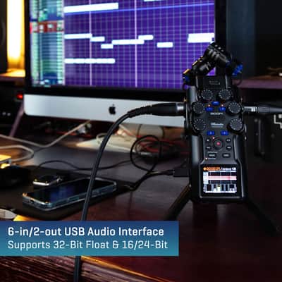 Zoom H6 studio Handheld Recorder for Musicians, Filmmakers & Podcasters with Large Stereo Microphones, 4 Pro Quality Preamps, 8 Tracks of Recording, 32-Bit Float, Gain Knobs, and USB Audio Interface image 5