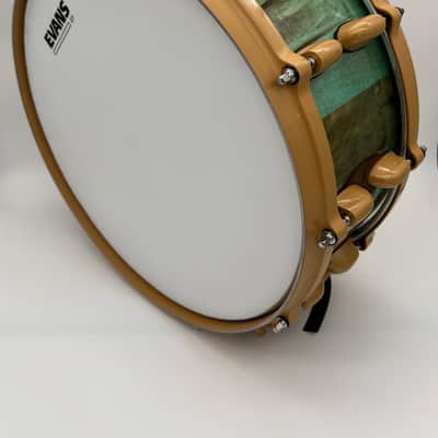 Maple wood stave MadCatdrums snare SM-008 2023 - Polished epoxy blue sky image 1