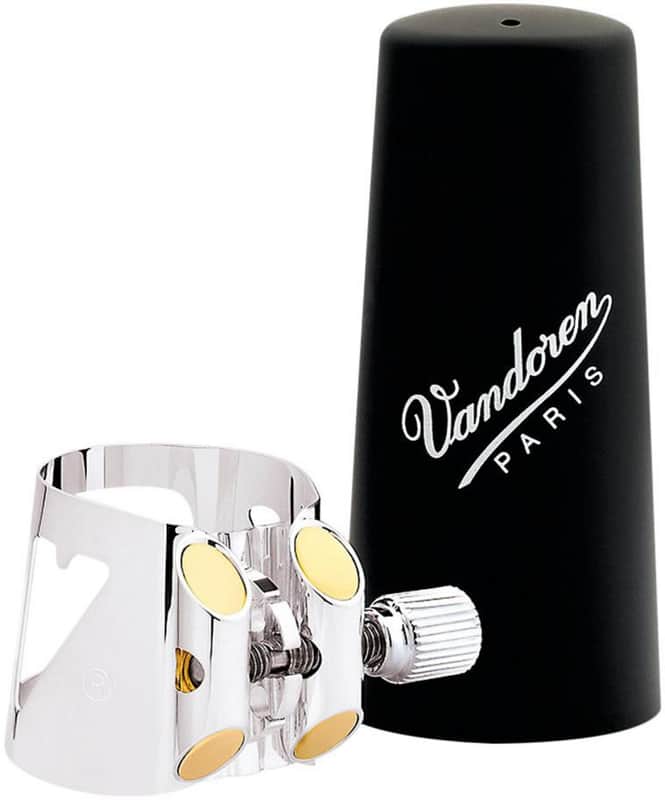 Vandoren LC04P Optimum Silver-Plated Bass Clarinet Ligature and Plastic Cap image 1