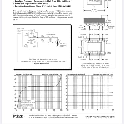 Jensen JT-11-HFMPC Output transformer - Nickel 600 ohm matching 1:1 line interstate audio original image 3
