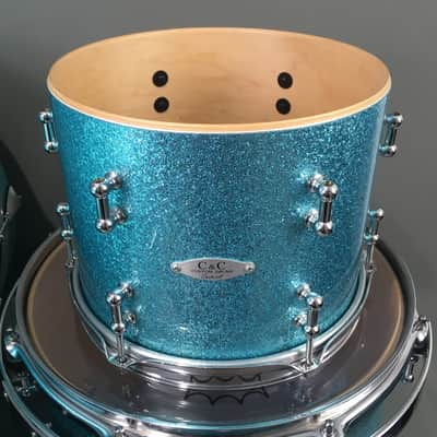 C&C Custom Drum Set Cardwell Drums USA Order Made 10/14/22 CC Rock Kit Turquoise Sparkle American Maple Shells Tube Lugs image 6
