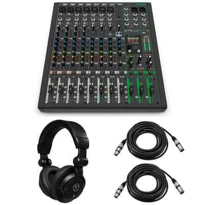 Mackie ProFX12v3+ 12-Channel Bluetooth Analog Mixer with Enhanced FX, Bundle with TAPH100 Headphones and 2x 25' 3-Pin XLR Microphone Cable image 1