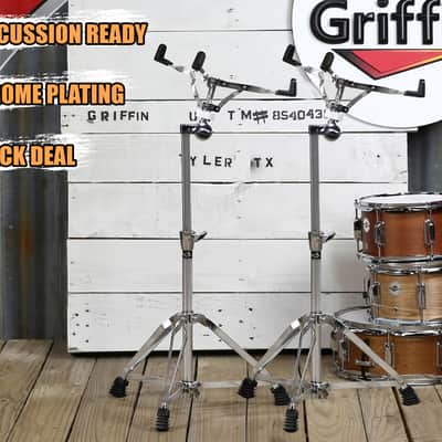 GRIFFIN Concert Stand-Up Snare Drum Stands (2-Pack) | Tall Adjustable Chrome Stand for Practice Pads & Drums | Extended-Height Hardware Mount Holder with Basket Clamp image 7