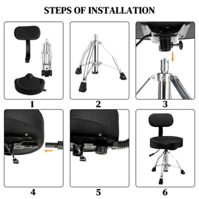 Hydraulic Drum Throne Stool w/ Backrest – Adjustable Height, 360° Swivel, Thick Saddle Seat, Heavy Duty Drummer Seat image 3