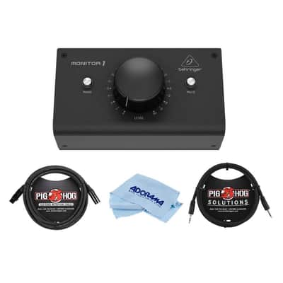 Behringer MONITOR1 Premium Passive Stereo Monitor and Volume Controller - Bundle With 10' 8mm XLR Microphone Cable, 6' Cable with 3.5mm TRS to 3.5mm TRS Connector, Microfiber Cloth image 1
