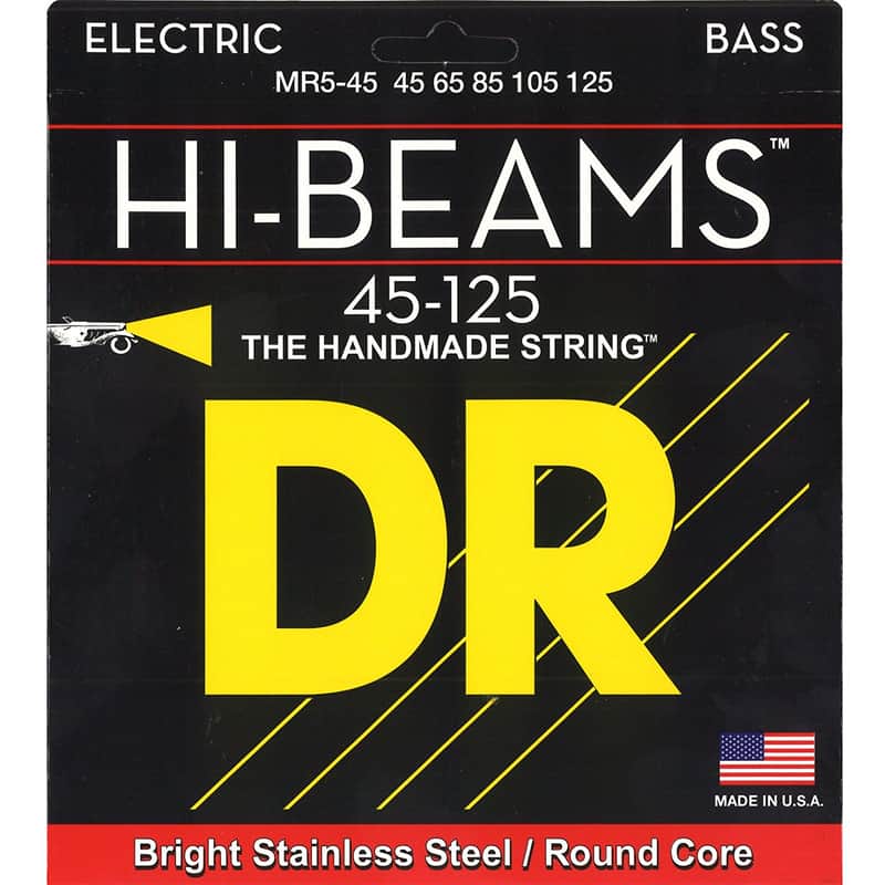 DR MR5-45 5 string HI-Beams Bright Stainless Steel Bass Guitar Strings 45-125 MED image 1