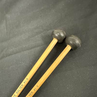 Vintage Mike Balter 1B Oval Black Rubber, Extra Soft Marimba Mallets, Birch - MINT image 1