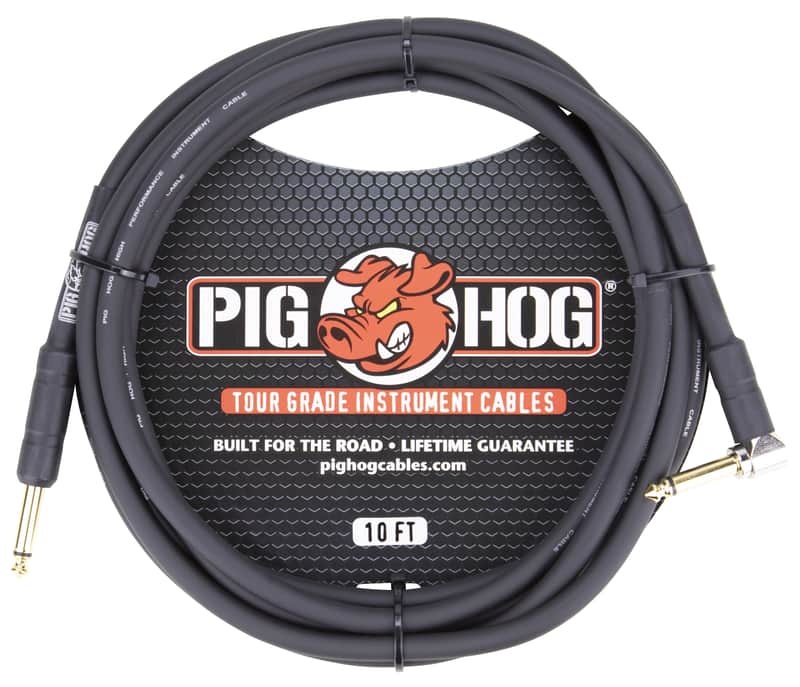 Pig Hog PH10R Tour Grade 1/4" TS Straight to Right Angle Instrument Cable - 10' image 1