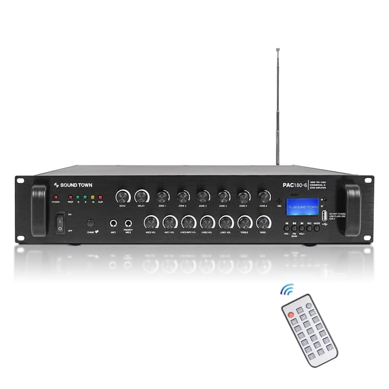 PAC180-6 | 180W 6-Zone 70V/100V Commercial Power Amplifier with Bluetooth, Aluminum, for Restaurants, Lounges, Bars, Pubs, Schools and Warehouses image 1