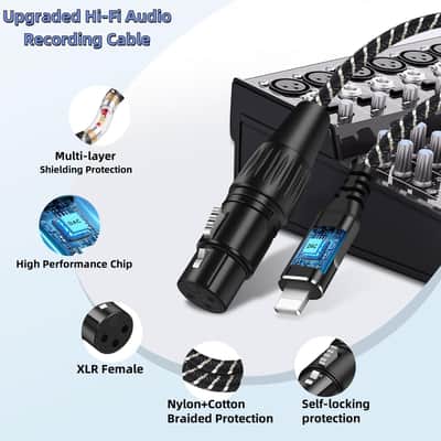 XLR to i Phone Microphone Cable,6.6FT XLR Female to Light ning Microphone Cable for Dynamic Microphones or Recording Karaoke Sing,Compatible with i-Phone 14/13/12 pro max,i-Pad 9/8/7 image 3