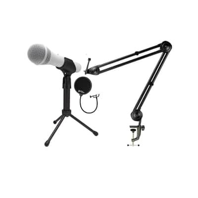 Samson Q2U USB and XLR Handheld Dynamic Microphone with Cardioid Polar Pattern (White) Bundle with Desktop Boom Arm Microphone Stand and Pop Filter for Broadcasting and Recording Microphones (3 Items) image 1