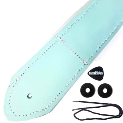Light Blue Leather Premium Leather Guitar Strap- Mint Leather Guitar Strap-100% Leather Guitar Strap- Acoustic, Electric Bass Guitars image 3