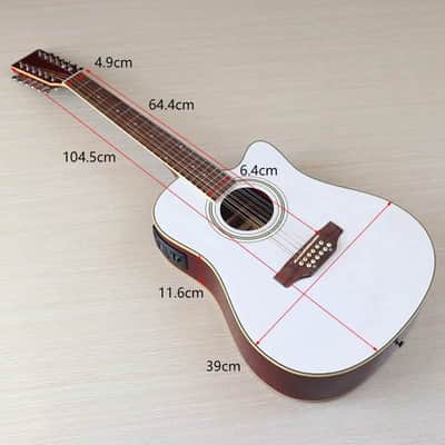 41 Inch White 12 String Acoustic Electric Guitar, Sapele Spruce Body, Mahogany Neck, 20 Frets image 7