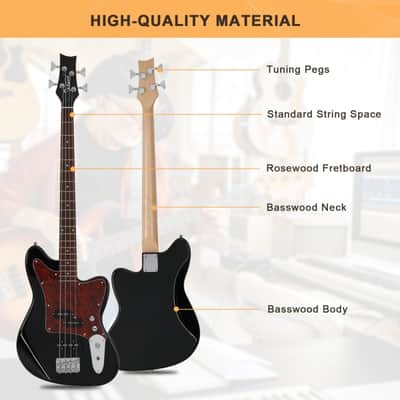 New 2022 Glarry GIB Bass Guitar 4 String Red Pearl Guard w/20W Amplifier Black image 6