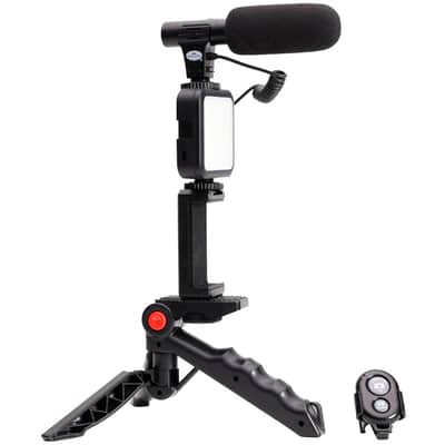 Savage Mobile Vlogging Kit with Microphone, LED Light, Phone Holder and Handheld/Tabletop Adaptable Stand for Vloggers and Youtubers image 1