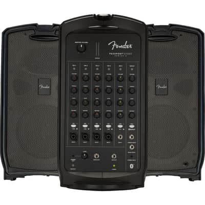 Fender Passport Event Series 2 375W 7-Channel Portable PA System with Bluetooth Bundle with 2x Ultimate Support JamStands JS-TS50 Tripod-Style Speaker Stand, Microphone image 2
