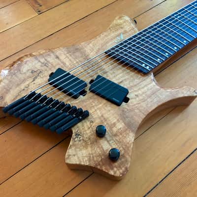 2023 Agile Perihelion Pro 10 String Guitar 102528 Mod Gloss Solid Spalted Flame Natural with Douglas EGC-400 HD Black Burgundy Headless Guitar Case image 3