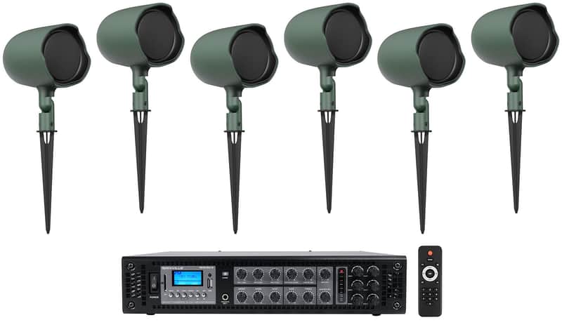 (6) JBL GSF3-GN 6.5" Landscape Ground Stake/Wall 70v Commercial Speakers+Amp image 1