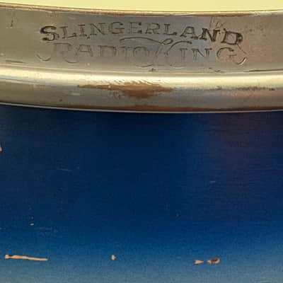 Slingerland Hollywood Ace Swing Radio King model 1-ply snare drum 14" x 7" 1939-1954 - Duco Blue Silver image 3