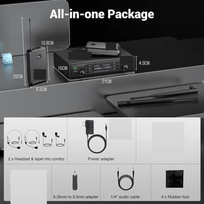 Dual UHF Wireless Microphone System，Auto-Scan Cordless Mic Set w/ 2x100 Frequencies, 2 Bodypacks & Headsets/Lapel Microphones for Speaking, Singing, Church, DJ image 3