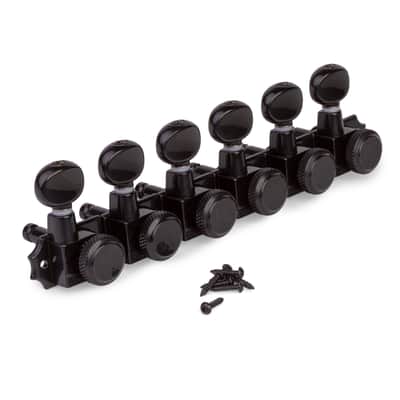 Kluson 6-In-Line Locking Revolution Series H-Mount Non-Collared Tuners, Black image 1