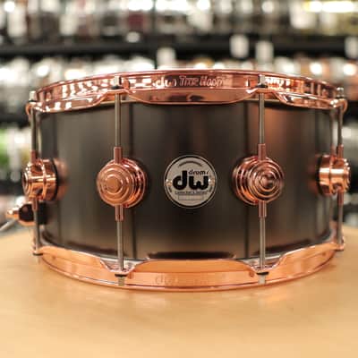 Pre-Owned DW Collector's Series 6.5x14" Satin Black Over Brass Snare Drum w/ Copper Hardware image 3