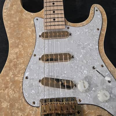 Custom Stratocaster Style Electric Guitar Moto- Pearloid Top And Gold Hardware image 6