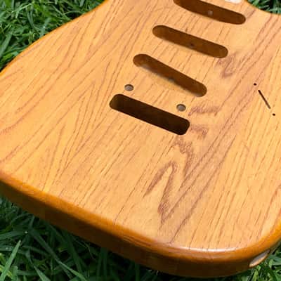 Light Back Routed Swamp Ash 1" Wood Strips Strat (Woodtech, USA) in Golden Amber Truoil Finish image 2