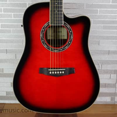Samick D4CE TR Greg Bennett transparent red dreadnought cutaway
