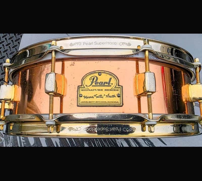 Pearl MS1440 14x4" Marvin "Smitty" Smith Signature Copper Snare Drum with Gold Hardware 2000s - Copper image 1