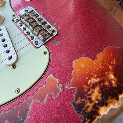 2026 Fender Custom Shop ‘61 Stratocaster SR25 Super Heavy Relic - Red Sparkle over 3 Tone Sunburst image 12