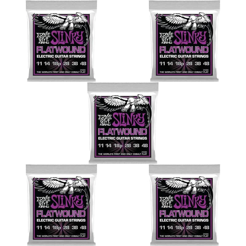 Ernie Ball 2590 Power Slinky Flatwound Electric Guitar Strings - .011-.048 (5-Pack) image 1