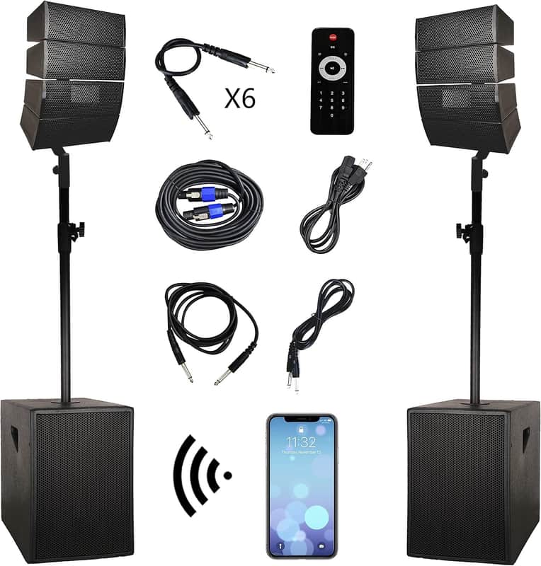 4000 Watt DJ/Powered PA Speaker System Combo Set with Bluetooth/USB/SD Card/Remote Control (Two 12-Inch Subwoofers and 8X Array Speakers Set) for Performances, speeches and DJS image 1