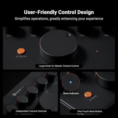 PH05 5-Channel Headphone Splitter Amplifier, Mini Headphones Amp for Music Studio, Audio Sharing, Podcast Monitor, Supports 16-300 Ohm High Impedance IEM with 12V Power Adapter image 4