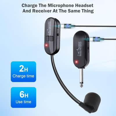Wireless Microphone Headset Double Professional: Cordless Mic Head for Two People, Heads Handheld Mics 2 in 1- USB-C Rechargeable - 1/4'' and 1/8'' Plug for PA System, Voice Amplifier,Teaching,Fitness image 3