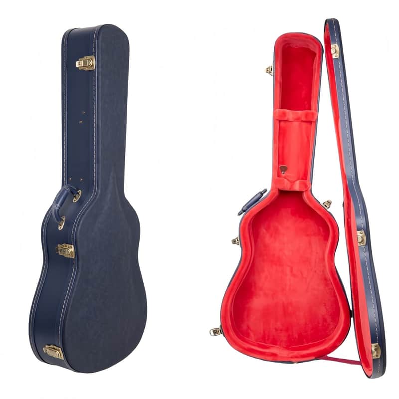 Dreadnought Guitar Case | Carved Ocean Blue Finish, Deep Scarlett Velvet Interior, Lock – Premium Wooden Hardshell image 1