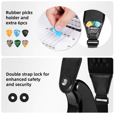 LEKATO LGS-15 Guitar Straps for Electric Guitar Bass 3.5" Wide Padded Guitar Strap Neoprene Pad with 3D Sponge Filling Bass Guitar Straps Adjustable Length from 45" to 55" with Strap Locks Picks image 5
